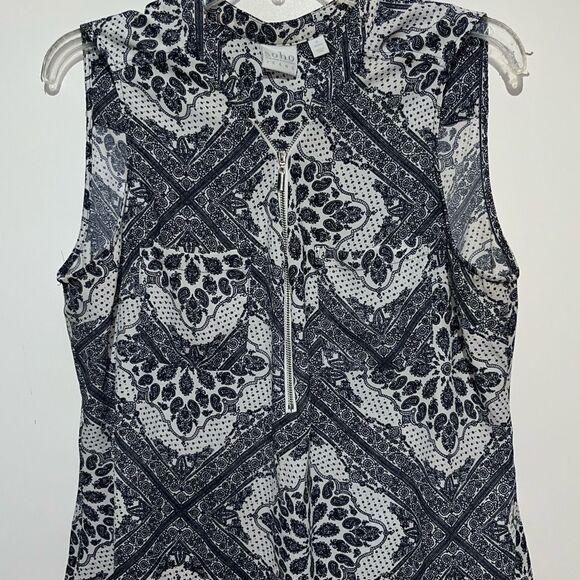 Soho New York & Company Women's Black White Paisley Zip Sleeveless Blouse XL - Picture 3 of 11